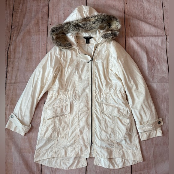 White House Black Market Womens  Faux Fur Hood Coat Winter Small Jacket French - Picture 1 of 10